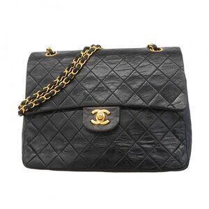 Chanel Shoulder Bag Quilted Lambskin Black Gold